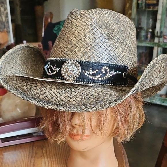 New W Tags BULLHIDE Tennessee River Black Cowboy Hat Rhinestone M - Picture 1 of 13
